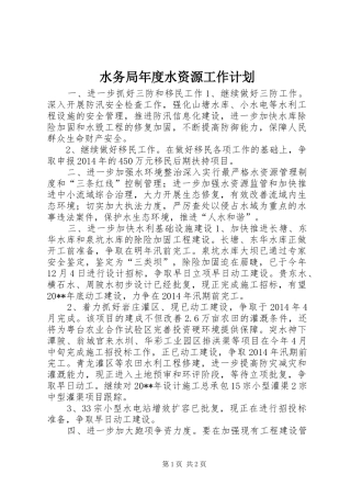 水务局年度水资源工作计划