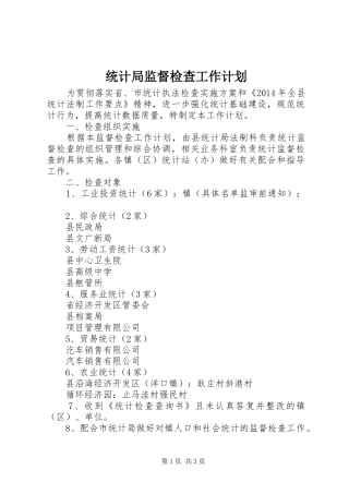 统计局监督检查工作计划