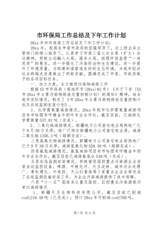 市环保局工作总结及下年工作计划