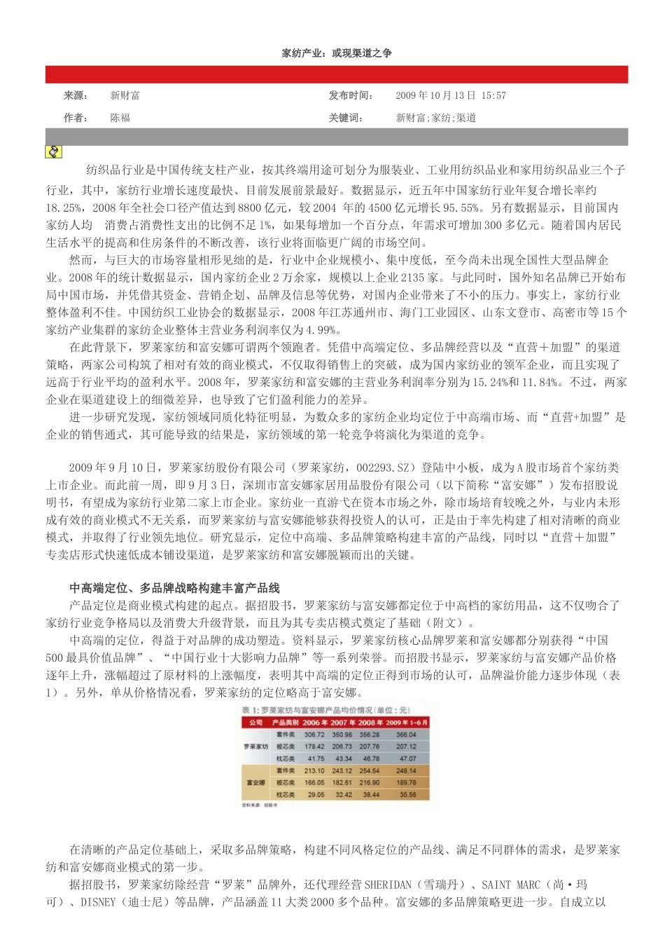 家纺行业恐现：渠道之争_第1页