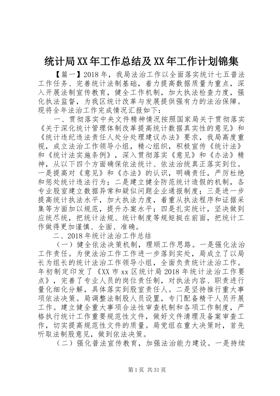 统计局XX年工作总结及XX年工作计划锦集_第1页