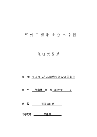 可口可乐销售渠道设计策划案