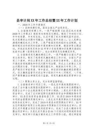县审计局XX年工作总结暨XX年工作计划