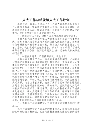 人大工作总结及镇人大工作计划