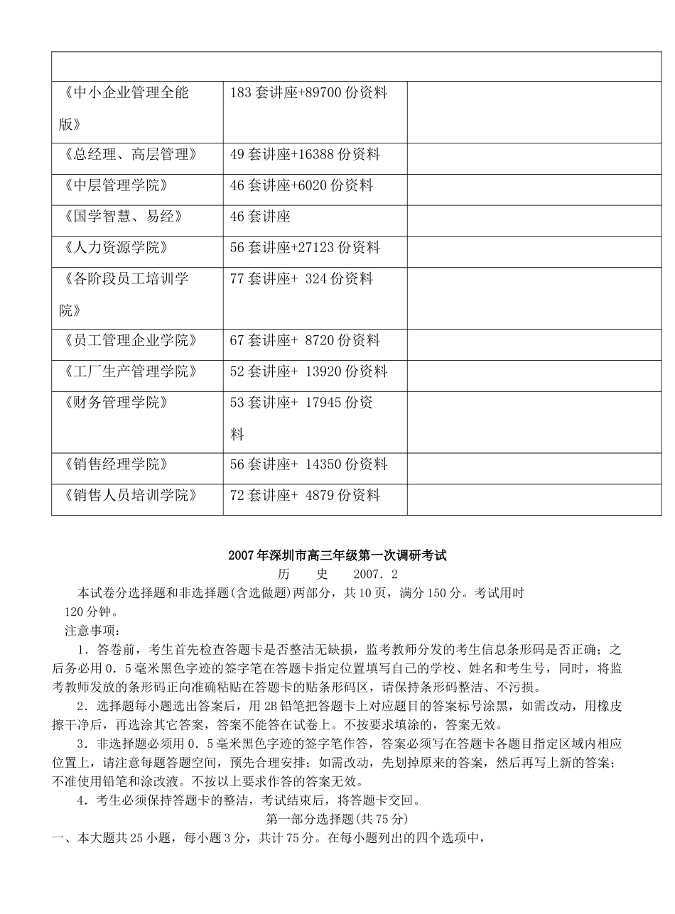 深圳市高三年级历史第一次调研考试_第2页