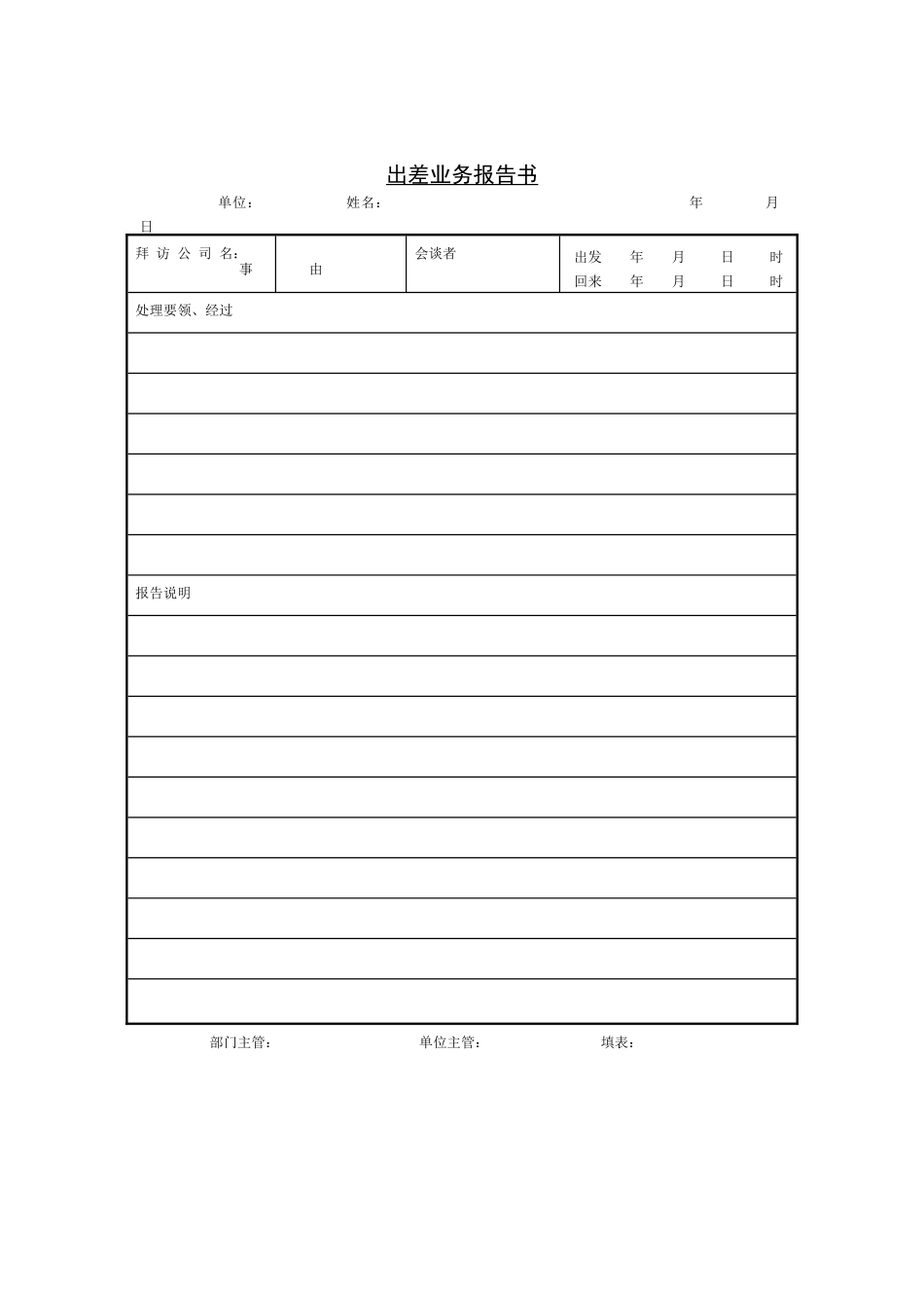 企业管理表格-出差业务报告书_第1页