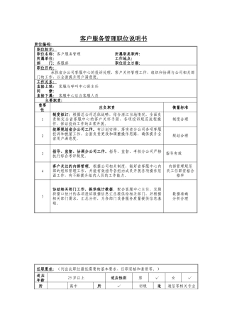 客户服务管理岗位说明书