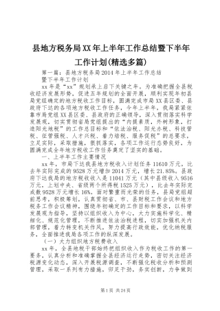 县地方税务局XX年上半年工作总结暨下半年工作计划(精选多篇)