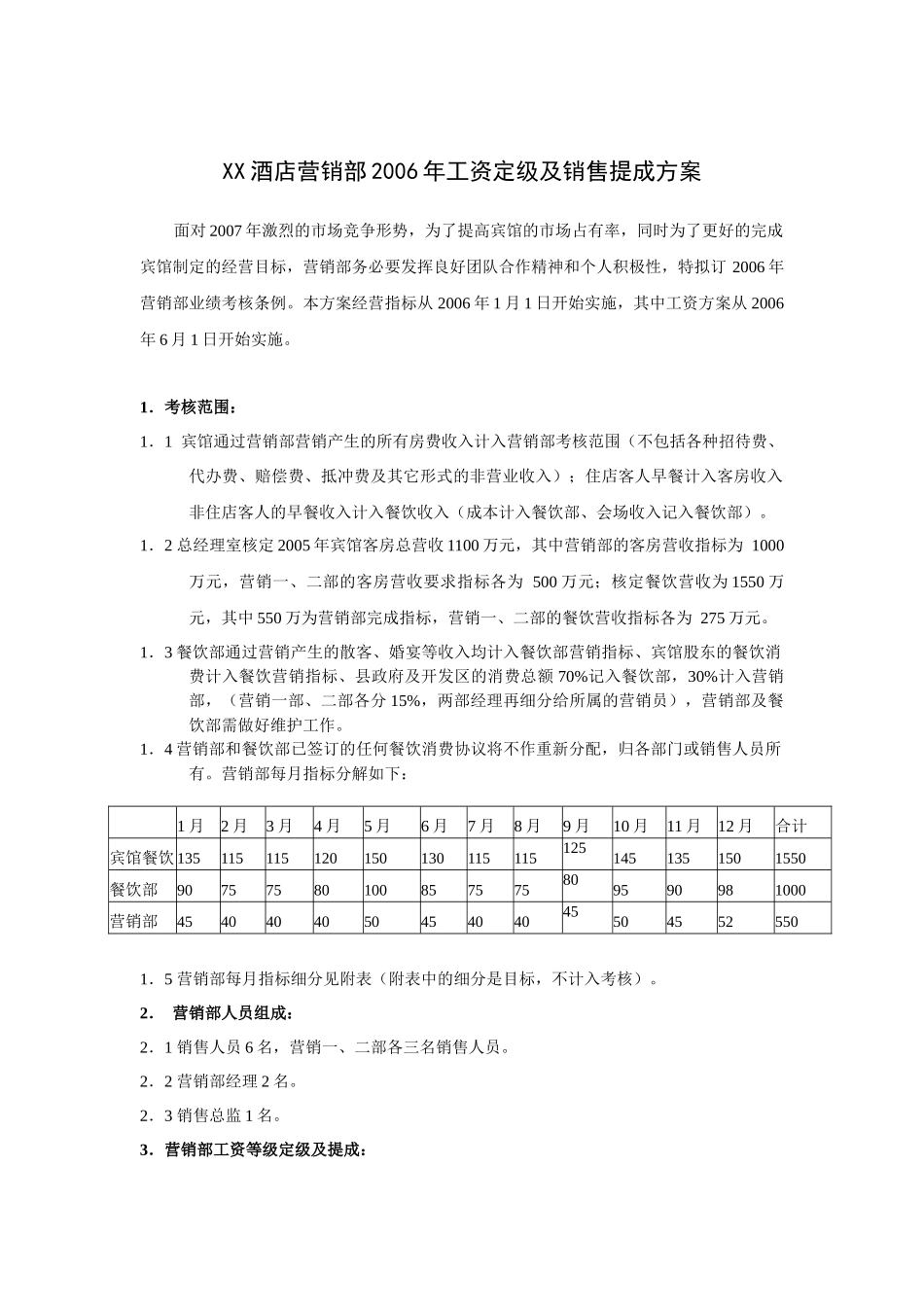 营销部年工资定级及销售提成方案_第1页