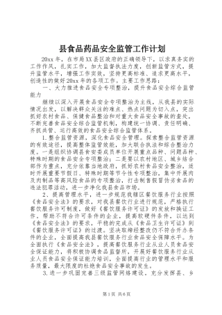 县食品药品安全监管工作计划