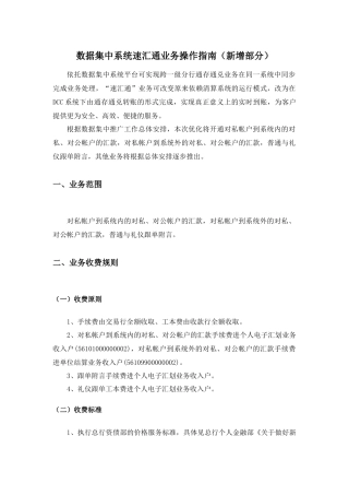 数据集中系统速汇通业务操作指南