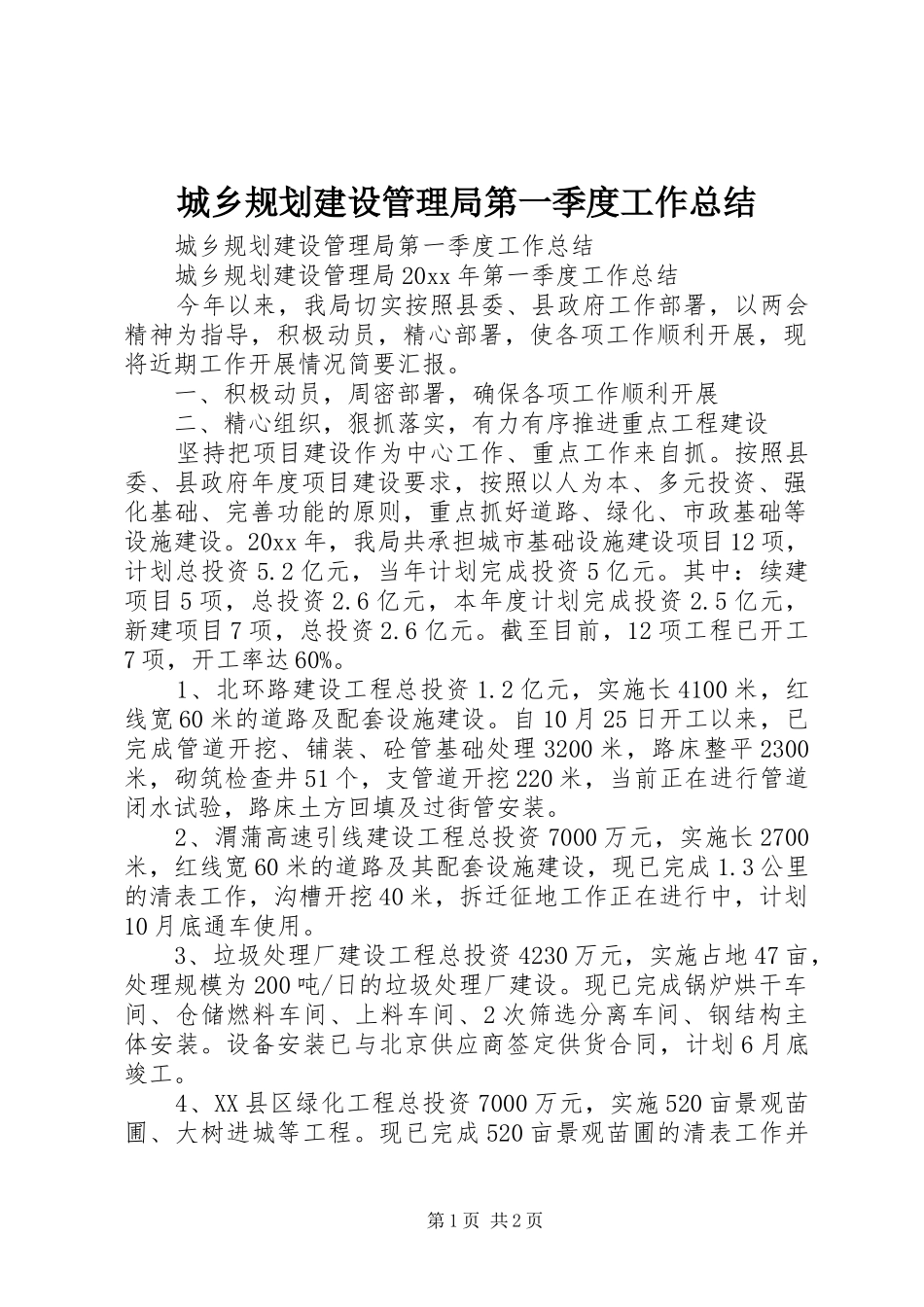 城乡规划建设管理局第一季度工作总结_第1页