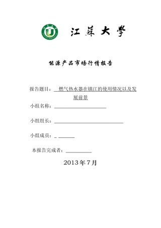 燃气热水器市场调研
