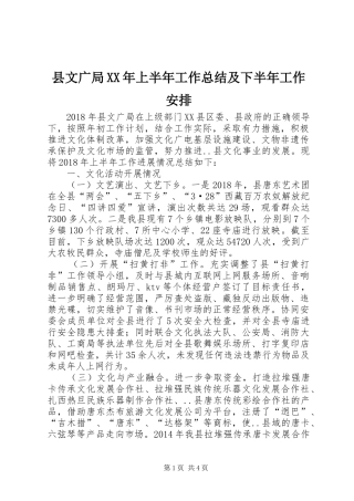 县文广局XX年上半年工作总结及下半年工作安排