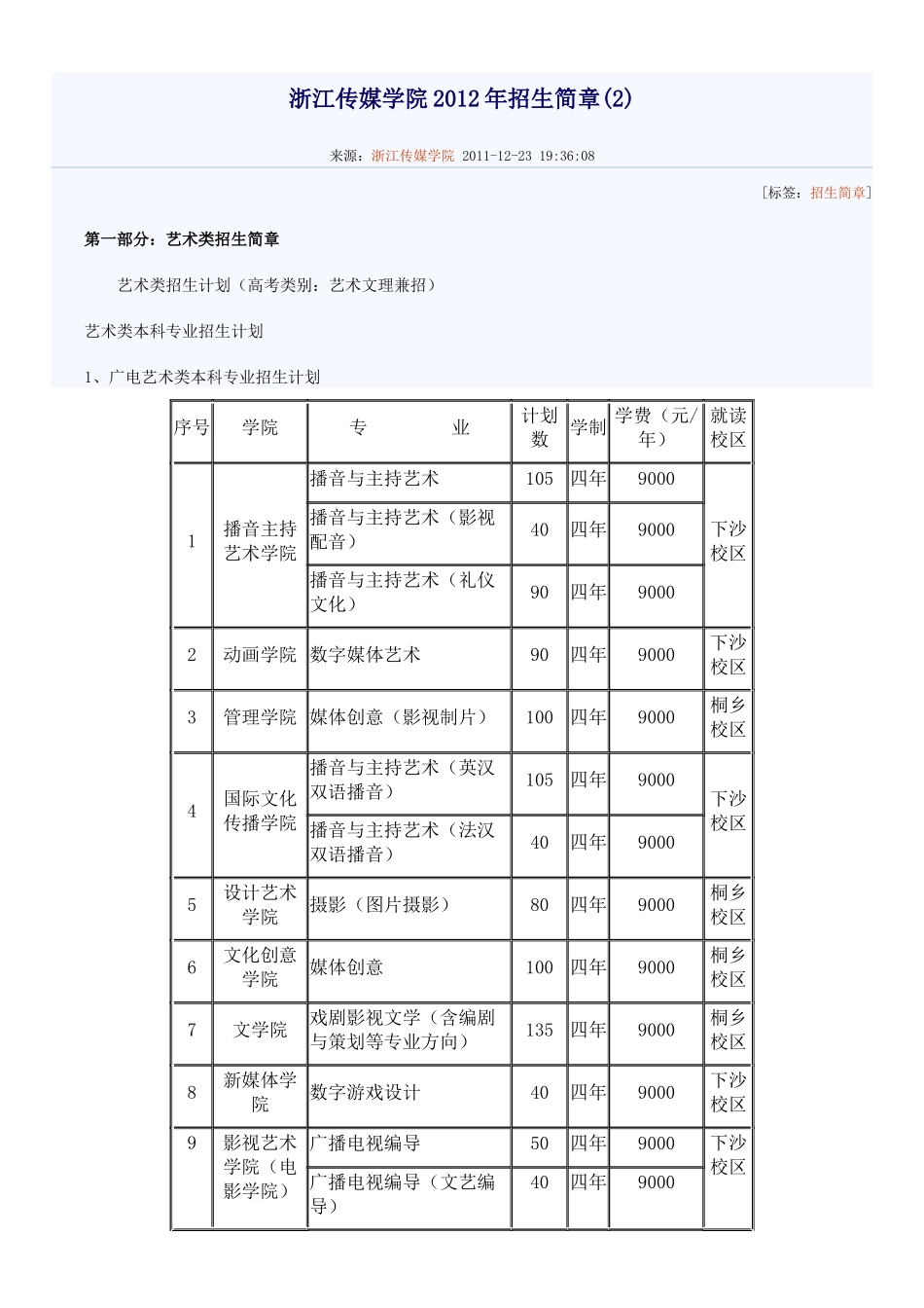 浙江传媒学院XXXX年招生简章_第1页