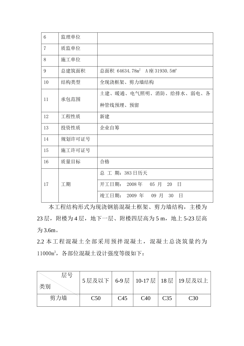 银川市某商务写字楼混凝土施工方案_secret_第2页