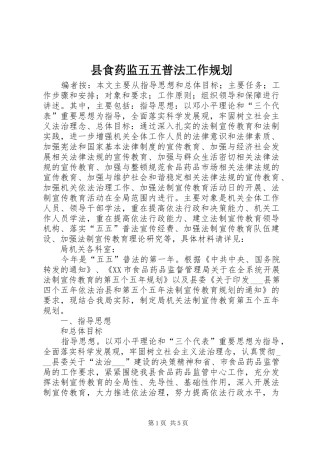 县食药监五五普法工作规划