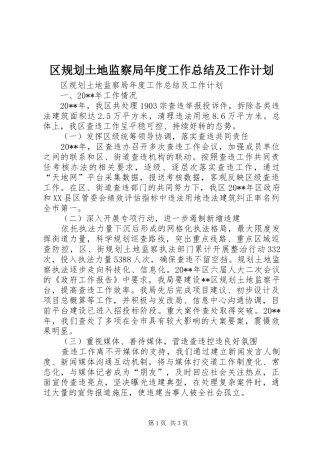 区规划土地监察局年度工作总结及工作计划