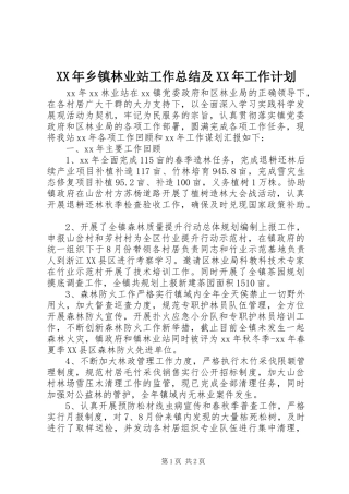 XX年乡镇林业站工作总结及XX年工作计划