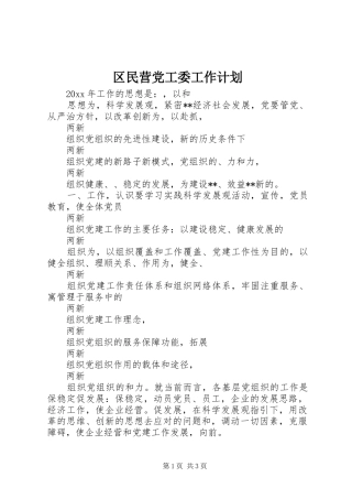 区民营党工委工作计划