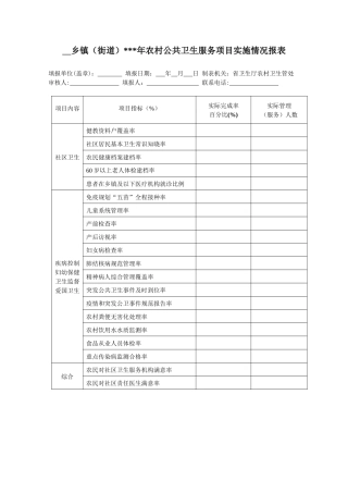 农村公共卫生服务项目实施情况表