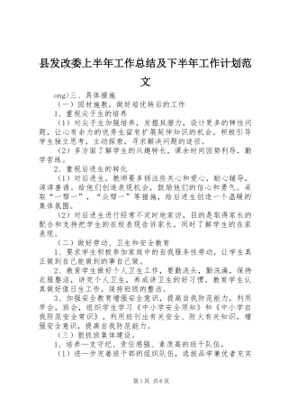 县发改委上半年工作总结及下半年工作计划范文