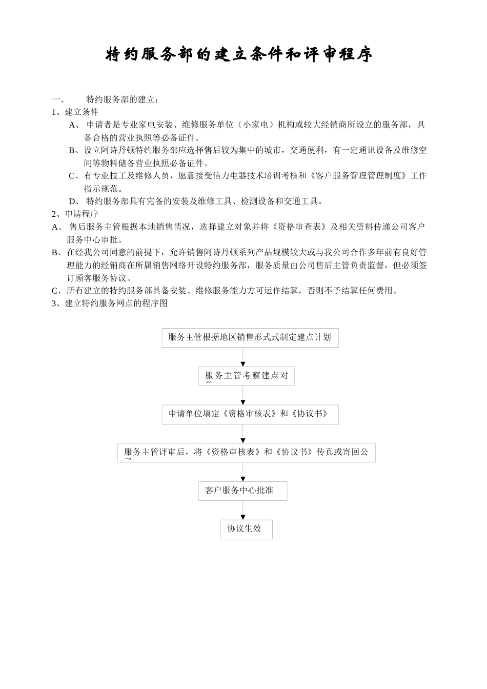特约服务部的建立条件和评审程序(1)_第1页