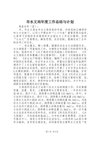 市水文局年度工作总结与计划