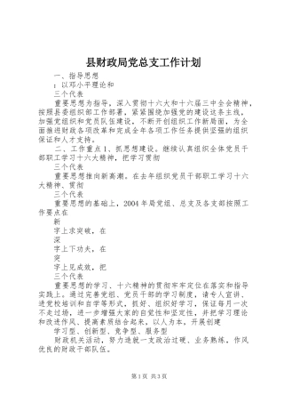 县财政局党总支工作计划