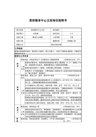 客房服务中心文员岗位说明书
