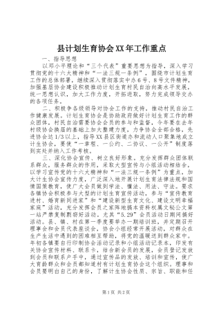 县计划生育协会XX年工作重点