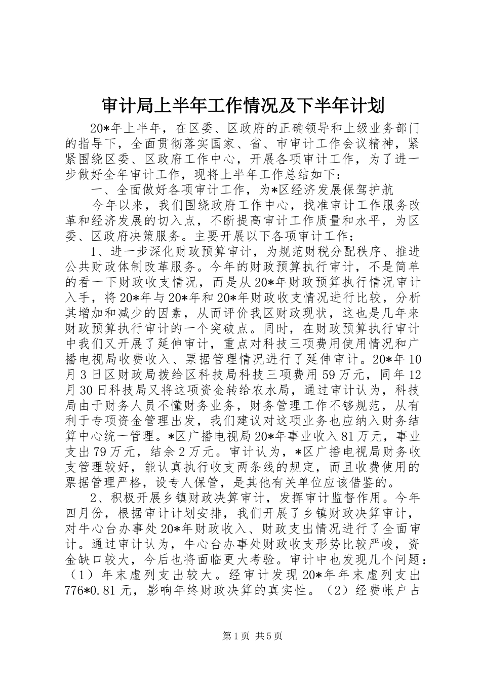 审计局上半年工作情况及下半年计划_第1页
