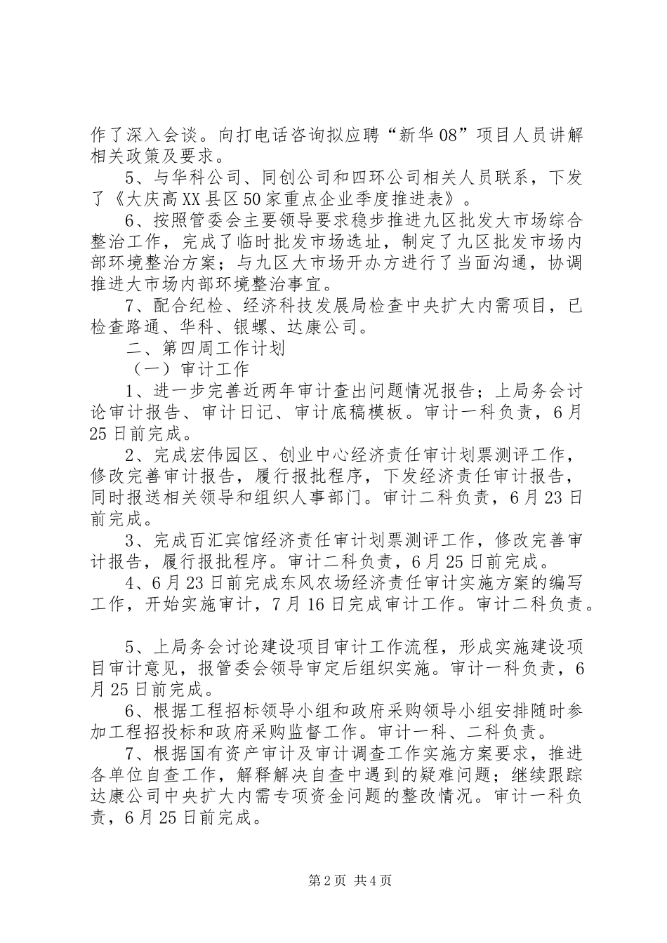 审计局6月第三周工作总结和第四周工作计划_第2页