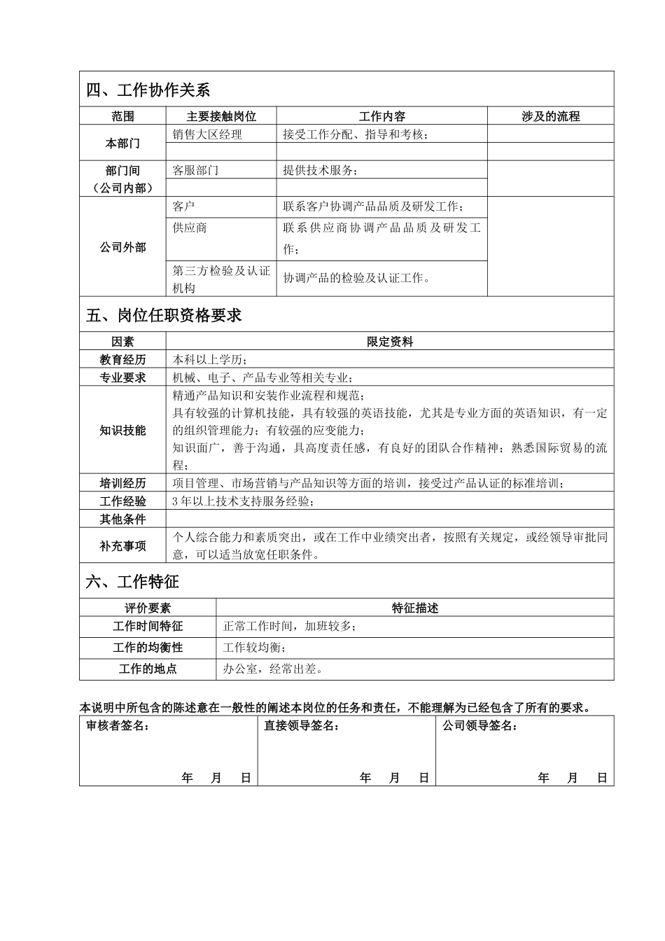 销售部技术服务工程师岗位说明书_第3页