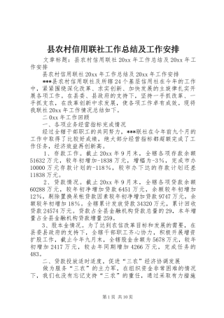 县农村信用联社工作总结及工作安排