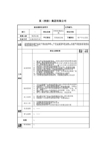 营销客服副总裁岗位说明书