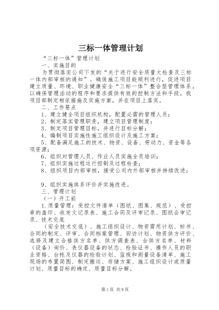 三标一体管理计划