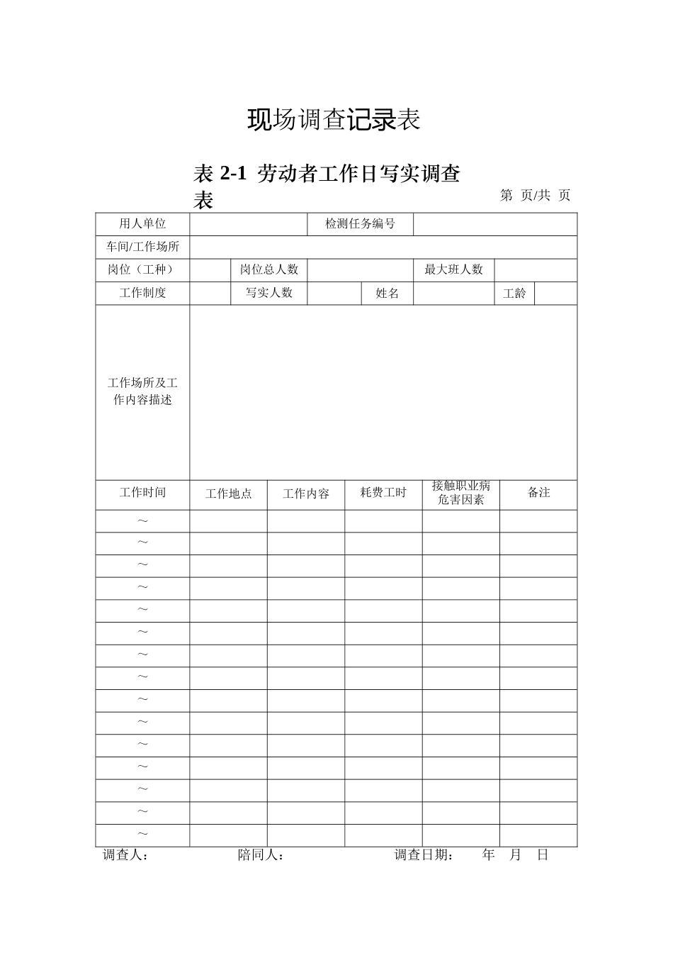 职业卫生技术服务机构检测工作附录表格_第2页