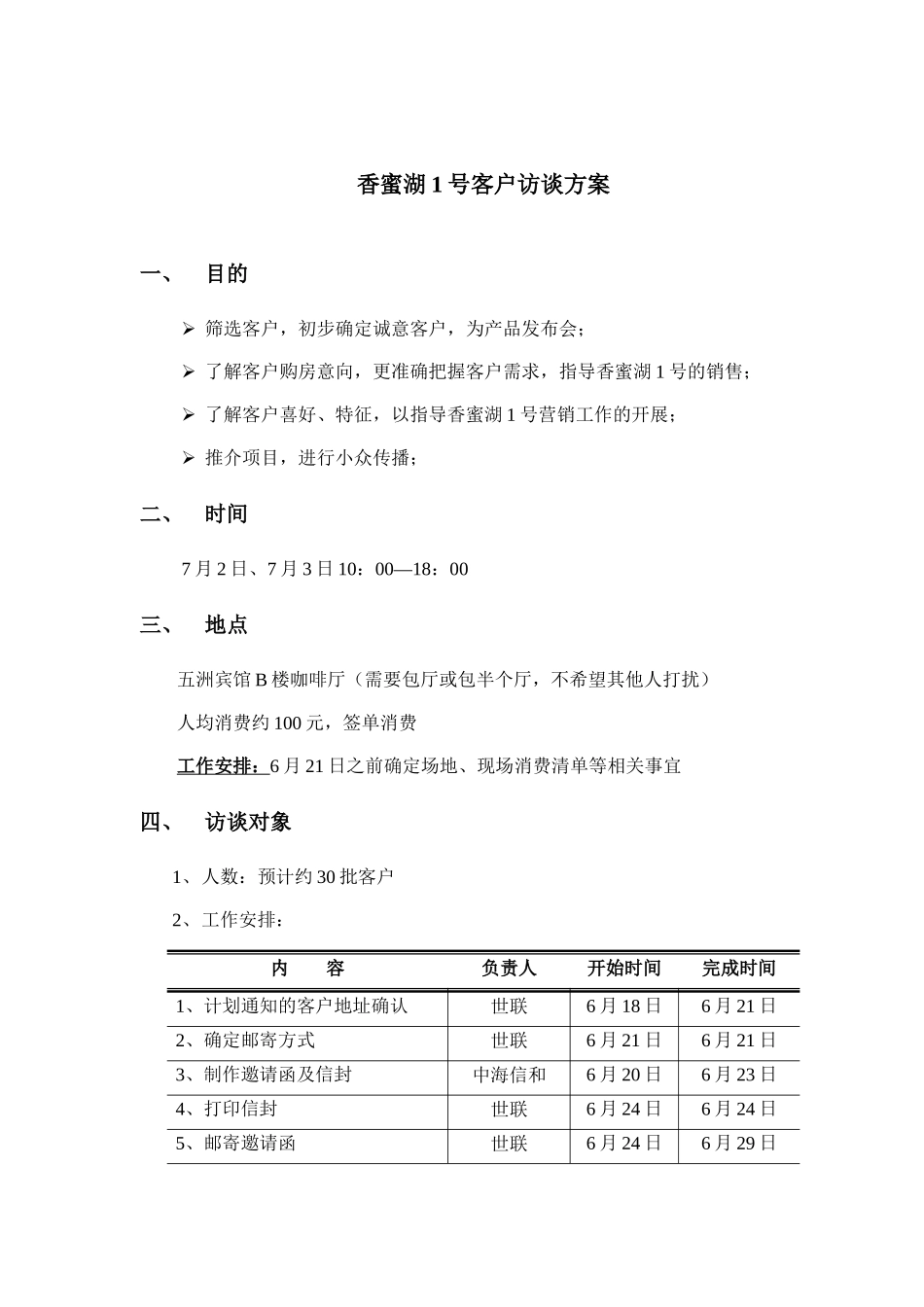 香蜜湖1号第一期客户访谈执行方案new_第1页