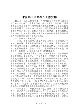 水务局工作总结及工作安排