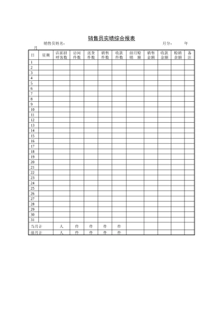 销售部-销售员实绩综合报告表