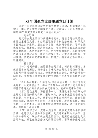 XX年国企党支部主题党日计划
