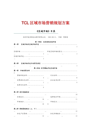 营销战略——TCL区域市场营销规划方案