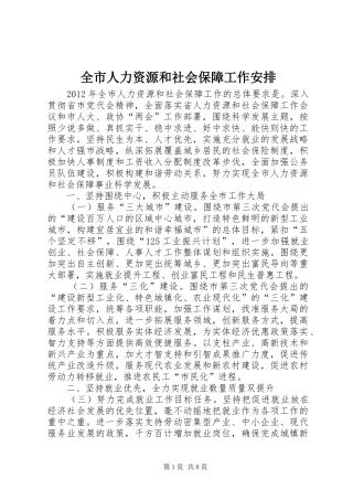 全市人力资源和社会保障工作安排