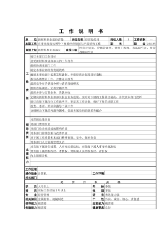 服务酒吧服务员岗位说明书(1)