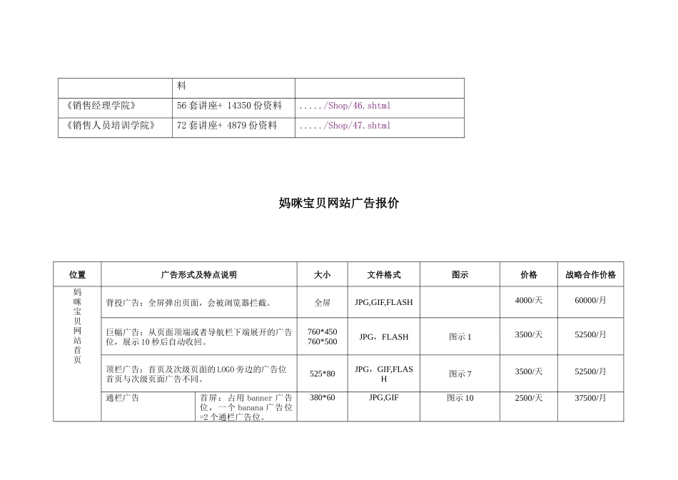 妈咪宝贝网站广告报价大全_第2页