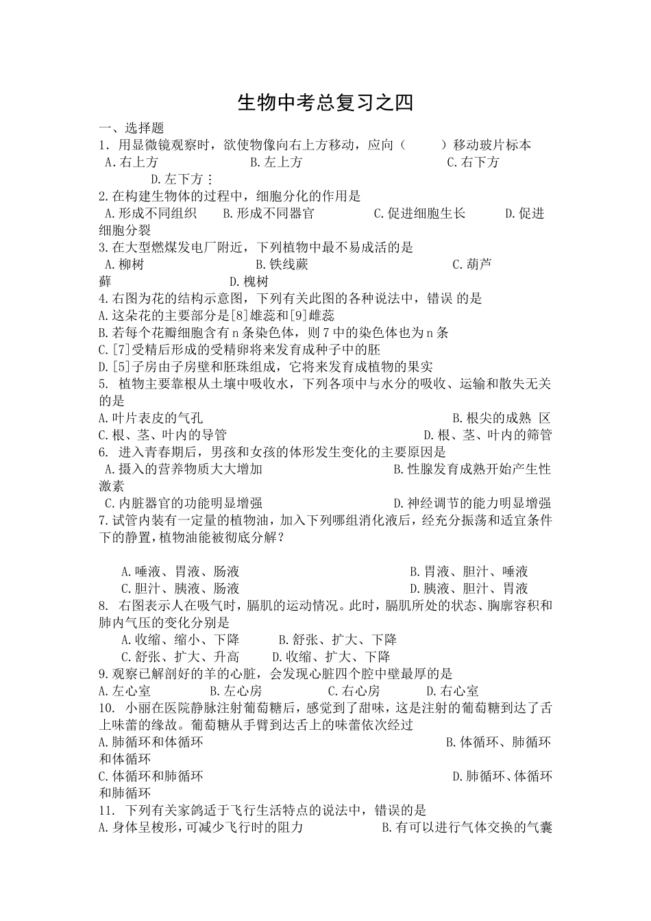 生物中考总复习之（四）_第1页