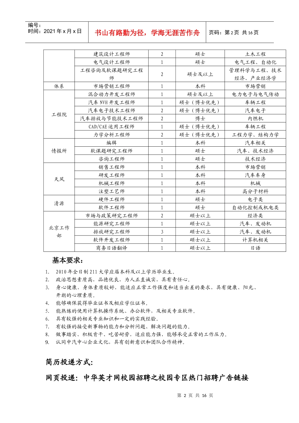 中国汽车技术研究中心XXXX年应届毕业生招聘需求_第2页