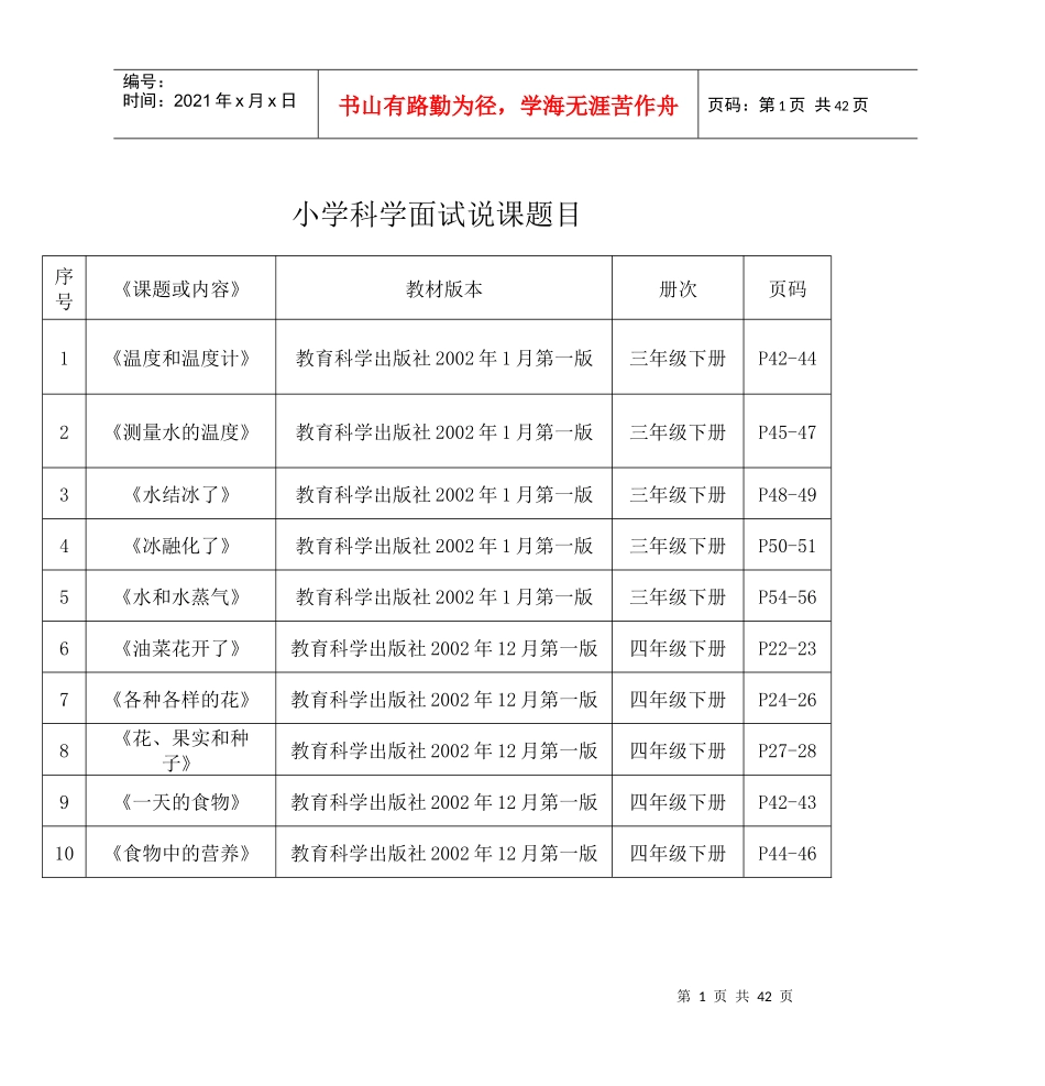 小学科学面试说课题目_第1页