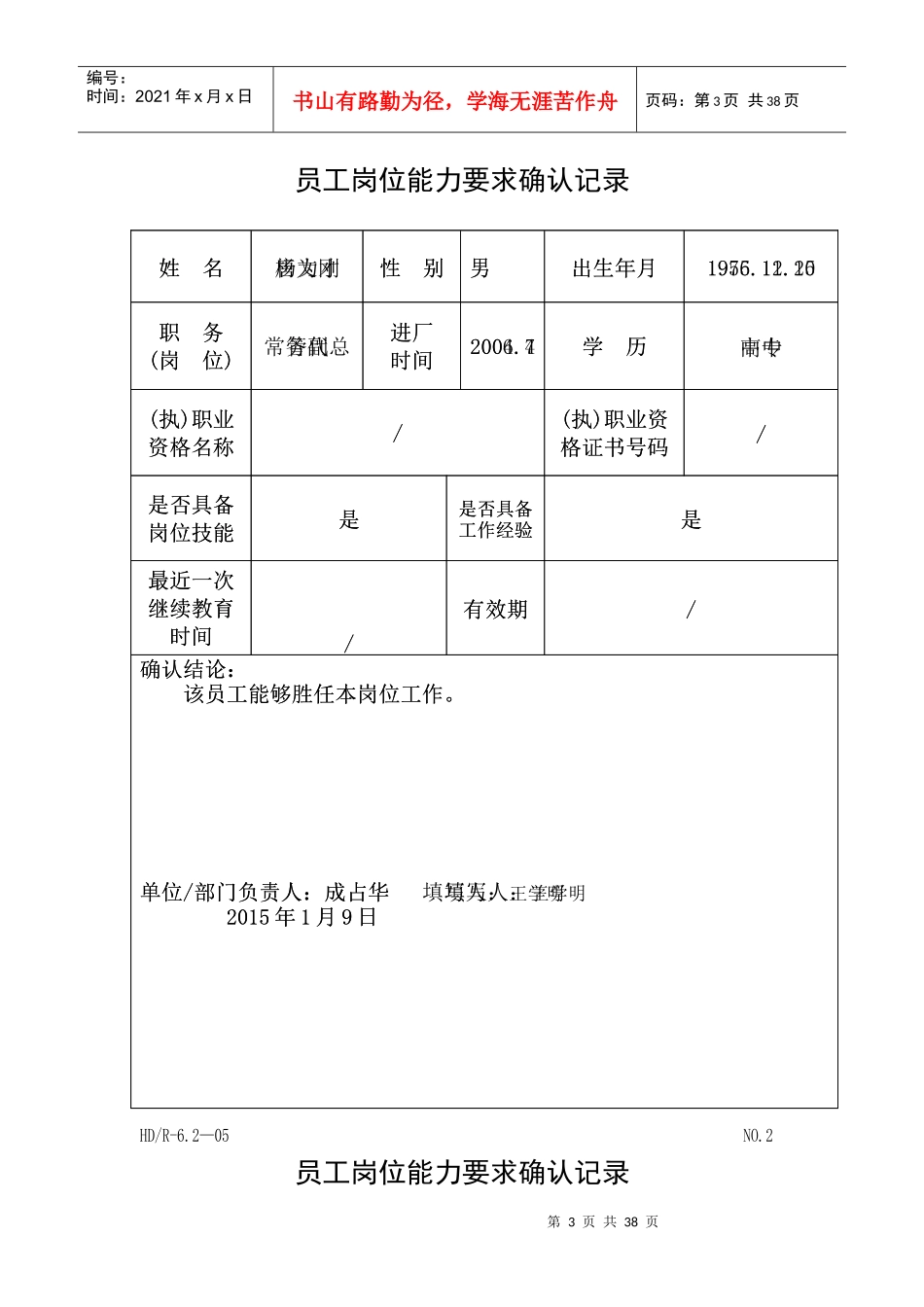 岗位能力要求确认记录_第3页